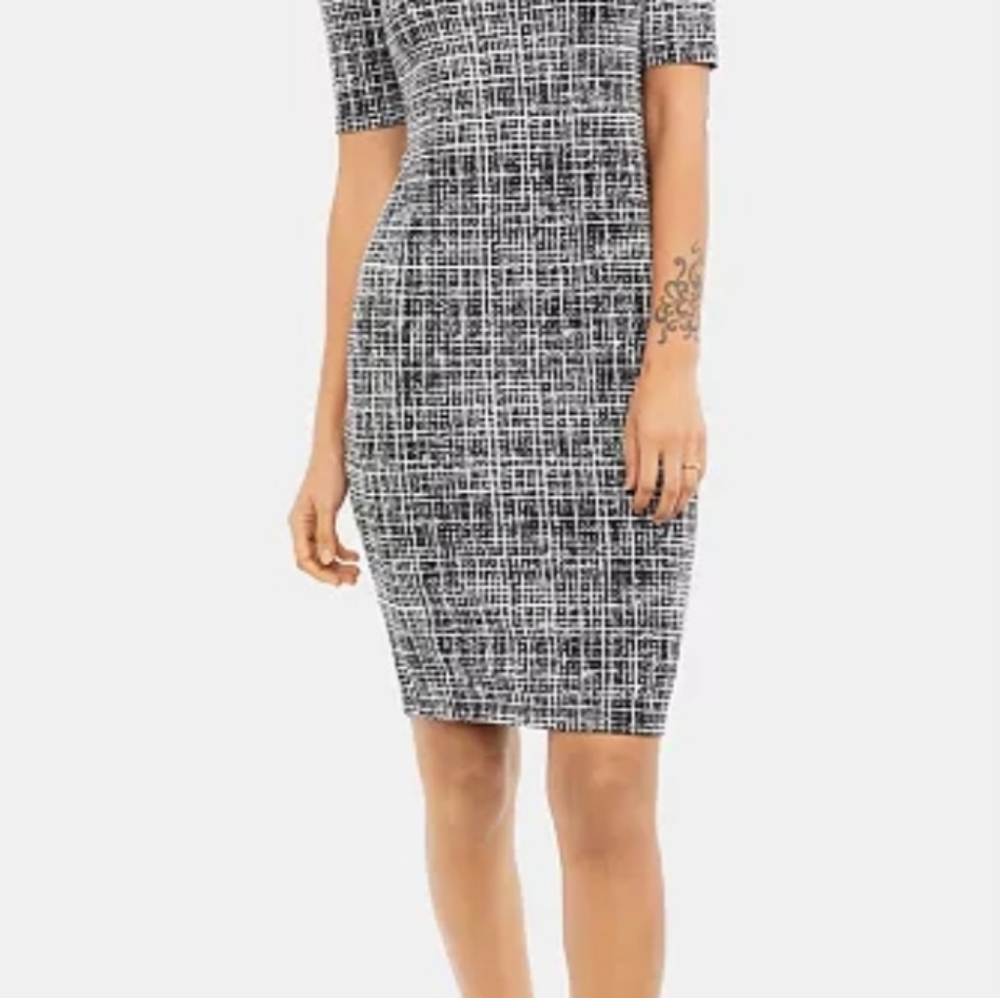A PEA IN THE POD BLACK AND WHITE CHECK SHEATH DRESS US SIZE M